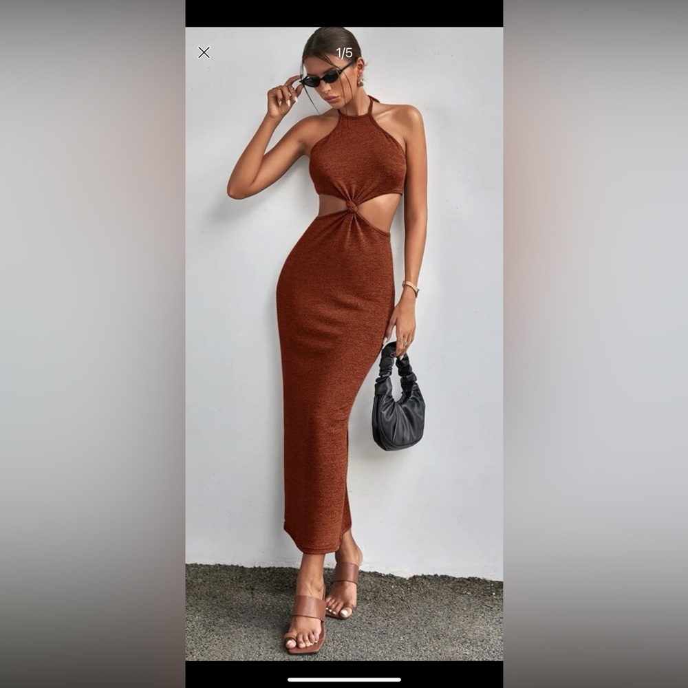 Brown maxi dress with middle twist